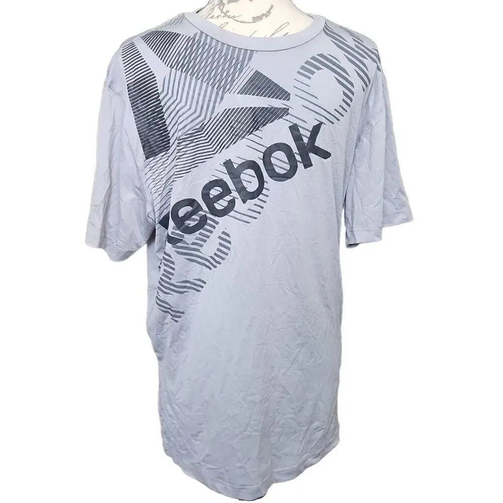 Reebok Men's Size Medium Gray Graphic Logo Dri-Fit Short Sleeve Athletic Shirt